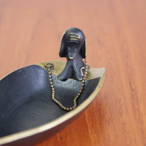 Austrian mid-century brass boat tray and dog, Walter Bosse design, Herta Baller craftsmanship, playful and functional.