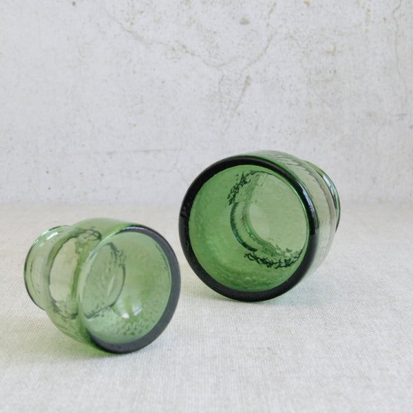 Underside or base of pair of Scandinavian modern glass vases from the Neptuna series by Nanny Still, prized by collectors for movement and surface detail. For sale from Nordic design gallery Art & Utility.