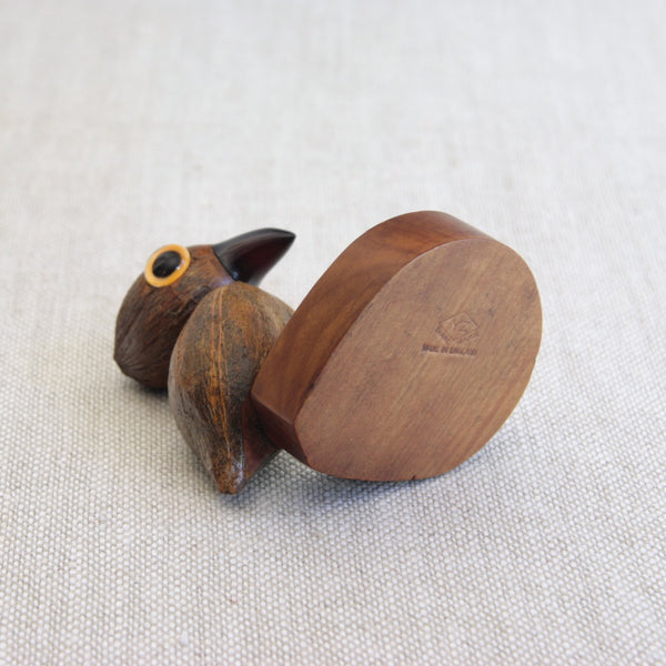 Underside or base of a Henry Howell YZ nut bird desk accessory, an iconic Art Deco English design. Makers mark signature stamp reads YZ made in England.