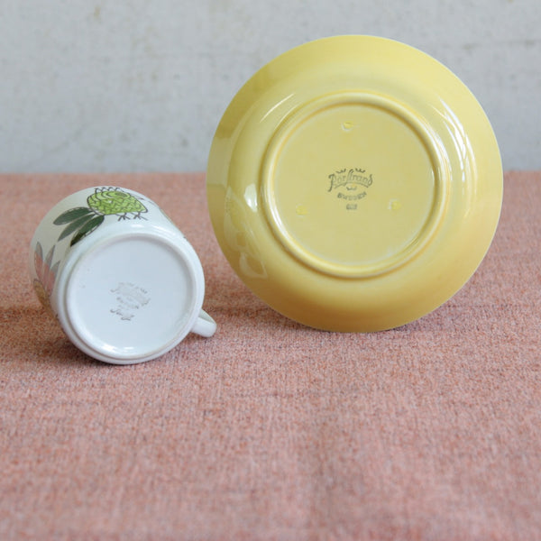 Underside showing the makers marks stamped onto the base of a collectible King pattern Rörstrand porcelain by Marianne Westman, featuring bold Op Art-inspired birds and classic 1960s Scandinavian style.