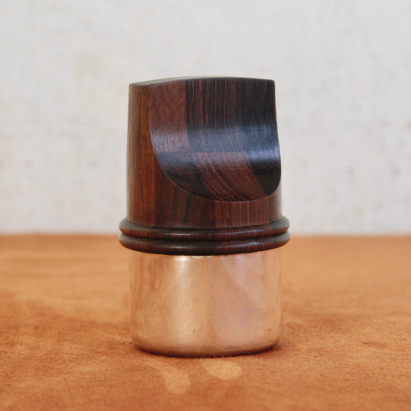 Sculptural pepper mill from the Rosewood & Silver series by Jens Quistgaard, produced for Dansk Designs. For sale in the UK.