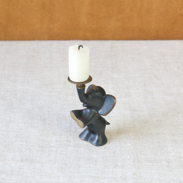 Walter Bosse elephant patinated brass candle holder with candle