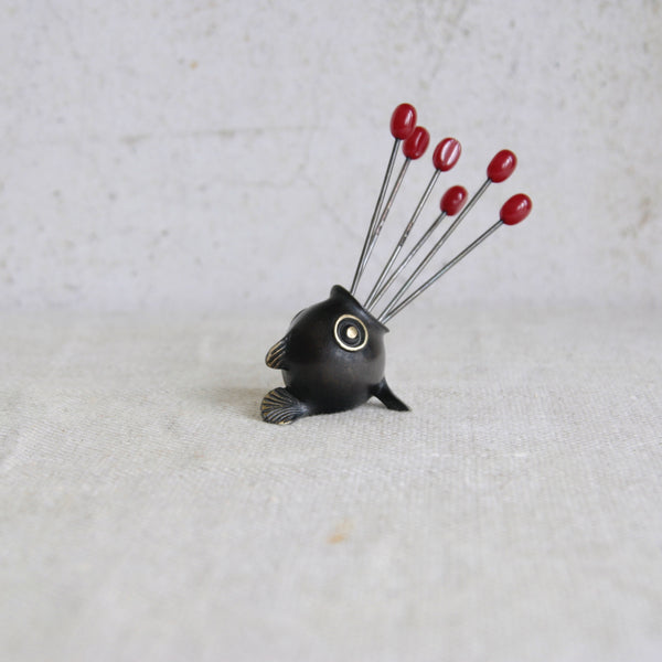 Richard Rohac rare brass fish toothpick holder, blending sculptural charm and functional mid-century Austrian design.