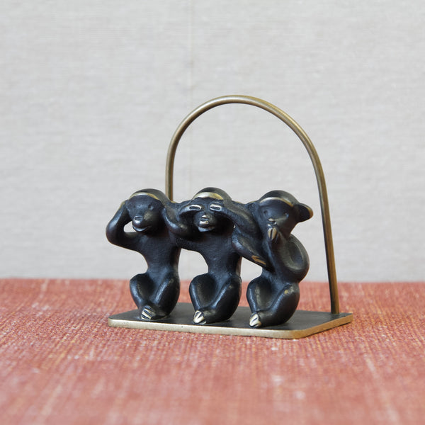 Vintage letter rack by Walter Bosse depicting "Hear no Evil, See no Evil, Speak no Evil" three wise monkeys. Designed in the 1950's this letter holder was produced in Vienna, Austria