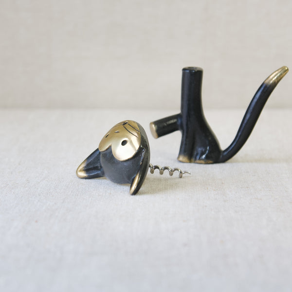 Walter Bosse German brass cat corkscrew in the Modernist style, 1960
