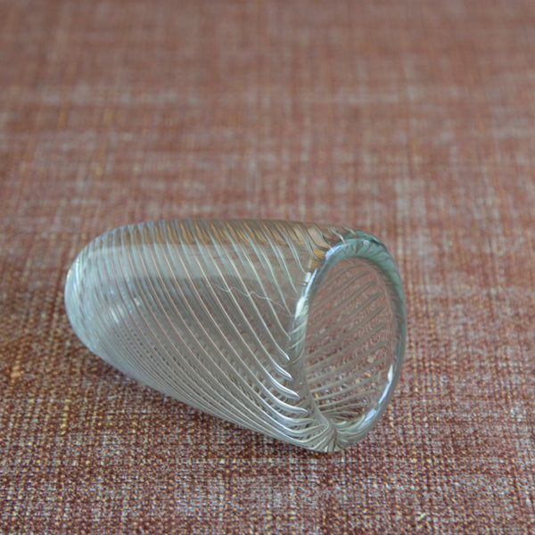 Nuutajärvi Notsjö Vire vase in clear glass, with Kaj Franck’s signature Mid-Century Modern air-filigree detailing. This rare 1950s Scandinavian design and many others for sale in the UK from Nordic design gallery Art & Utility.