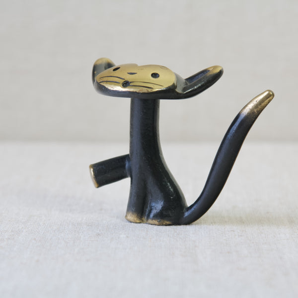 Walter Bosse vintage patinated brass cat corkscrew, designed and made in Germany, 1960s