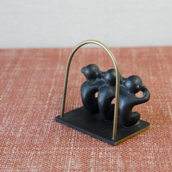 Mid Century Modern brass monkeys letter rack esigned by Walter Bosse