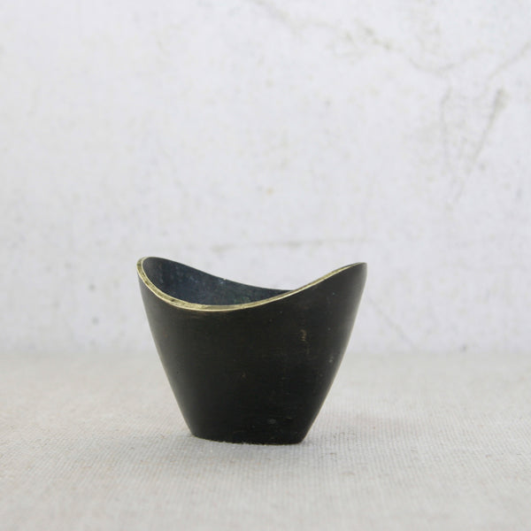 Collectible mid-century Austrian brass bowl designed by Walter Bosse, with traditional black and gold patinated finish.