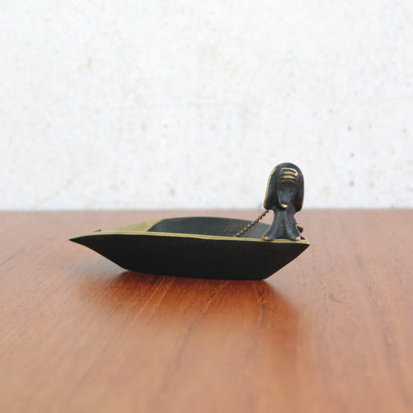 Walter Bosse playful boat tray with dog, Austrian Modernist brass design, early 1950s, Herta Baller workshop.