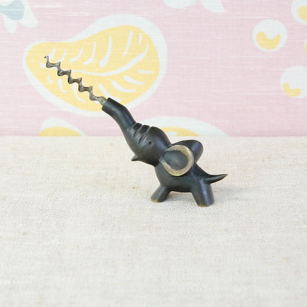 Vintage Walter Bosse elephant corkscrew in patinated brass, an original 1950s Herta Baller design available in the UK.