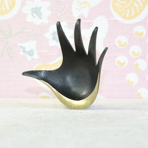 Walter Bosse sculptural hand ashtray in black-patinated brass, produced by Herta Baller in Vienna, Austria, during the 1950s.