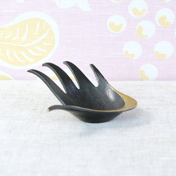 Walter Bosse sculptural brass hand design object, handmade in Austria with contrasting black patination, hammered surface, and polished details.
