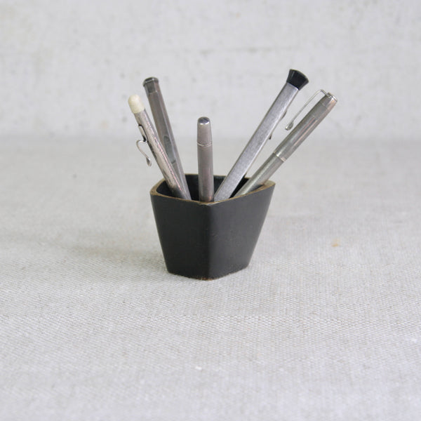 Elegant Walter Bosse mid-century vessel with a square organic form and patinated brass finish, made in Vienna, Austria.