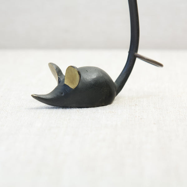 Walter Bosse patinated brass pretzel holder mouse, produced in Austria by Herta Baller 