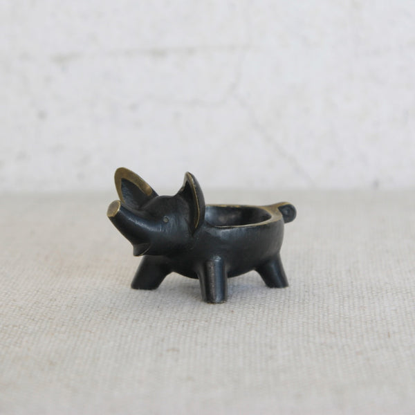 Museum-quality Walter Bosse pig bowl by Herta Baller, a distinctive Modernist Viennese bronze object blending sculpture, function, and craftsmanship.