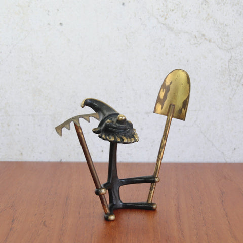 Mid-century German brass gnome by Walter Bosse, playful and functional bonsai accessory.