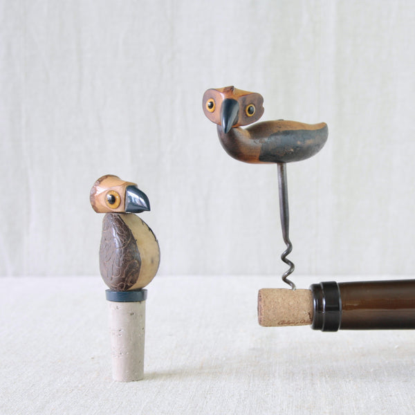 A handcrafted YZ Dunhill wooden bird-shaped wine stopper & corkscrew by Bernard Charles Howell for Henry Howell & Co., photographed for UK design gallery Art & Utility.