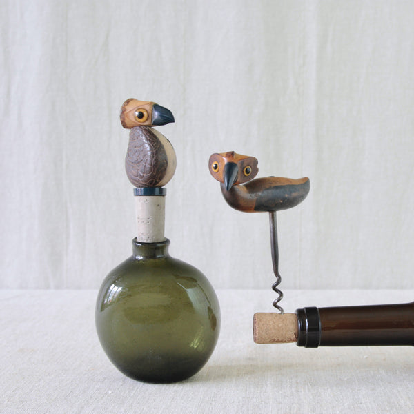 1925 YZ bird corkscrew and bottle stopper by draftsman and cartoonist Bernard Charles Howell, an eccentric example of British Art Deco design.