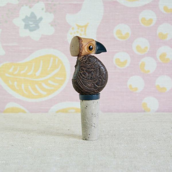 Vintage YZ Art Deco bottle stopper with navy blue Bakelite beak and original cork