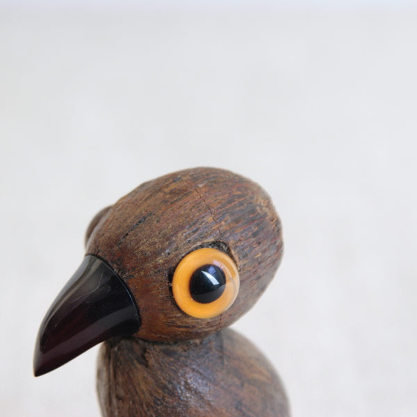Top down view Sculptural YZ nut bird tray by Bernard Charles Howell, featuring a solid mahogany teardrop base and expressive coquilla nut bird form.