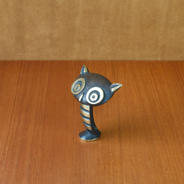 Top down image showing an idiosyncratic rendering of an owl by Walter Bosse. This sculpture that also performs as a corkscrew bottle opener is a fantastic example of Bosse's work and Austrian Modernism. 