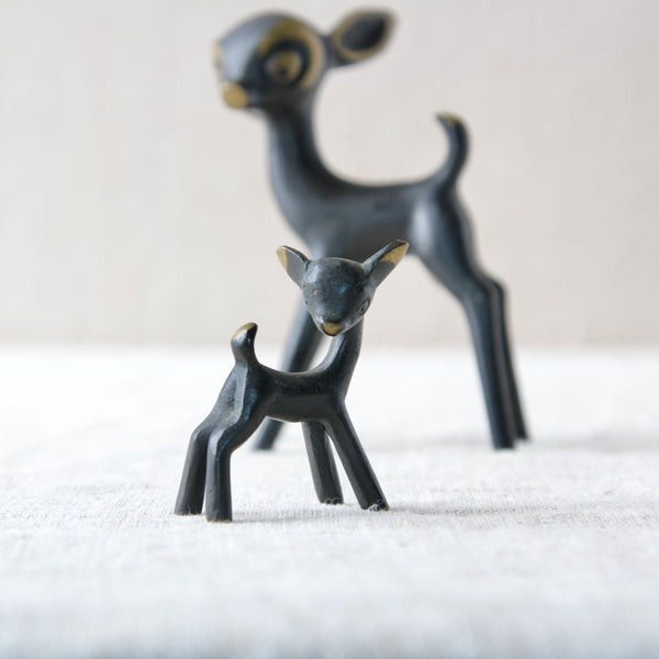 Characterful Walter Bosse deer fawn figure with mother from Herta Baller, Vienna, Austria 1950s