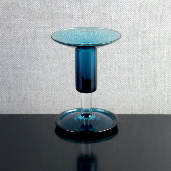 Blue glass candle holder by Nanny Still Riihimaen Lasi Oy Finland