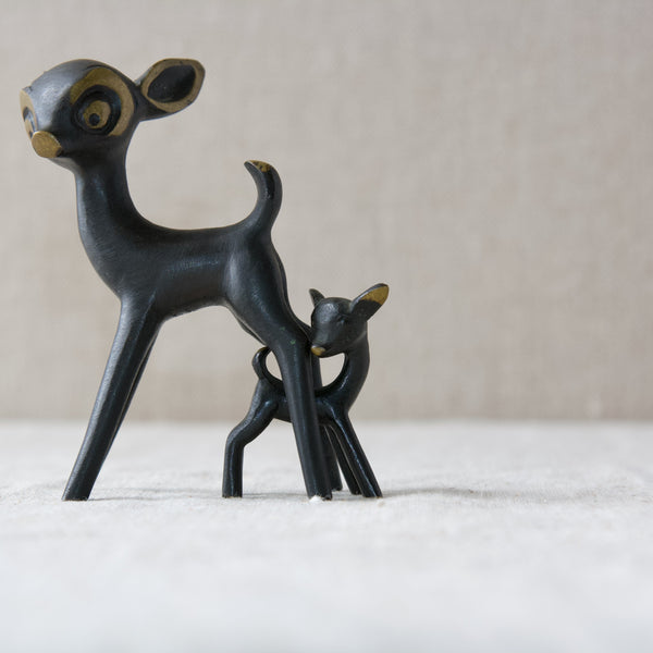 Baby fawn and deer sculptures by leading Austrian artist and metalworker Walter Bosse 