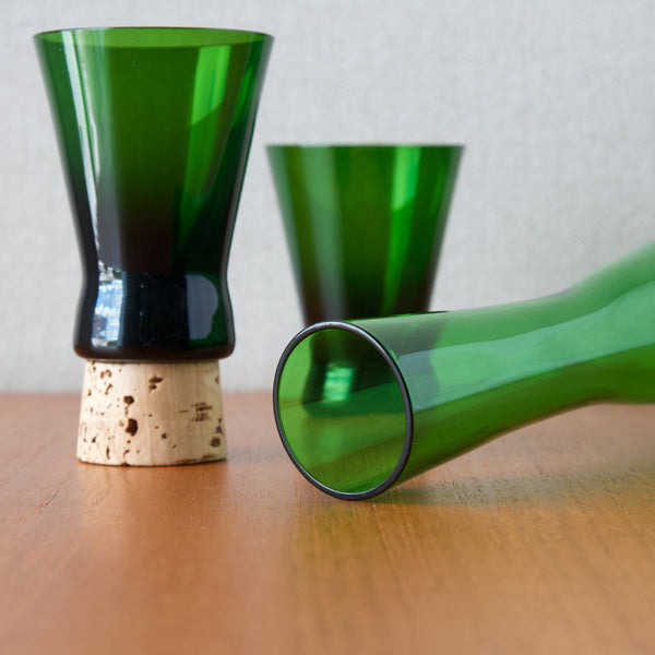 Detail of Holmegaard Windton decanter by Per Lutken in vibrant green glass