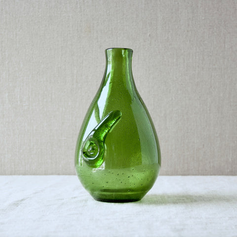 Green Erik Hoglund onion vase with seal, 1960's made at Boda glassworks, Sweden