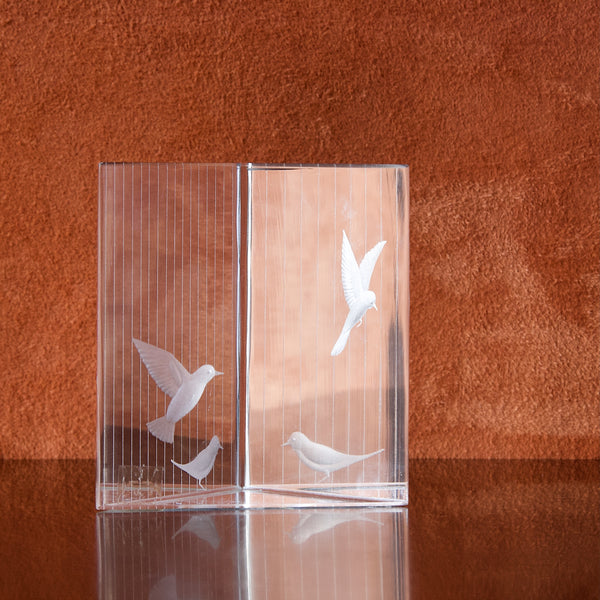 Glass prism bird cage sculpture 2415 Kosta Sweden designed by Vicke Lindstrand