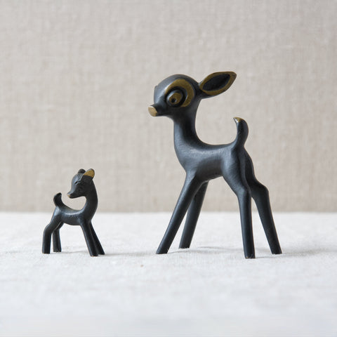 Walter Bosse Herta Baller mother and baby deer black gold patinated brass animal figures from the 1950's