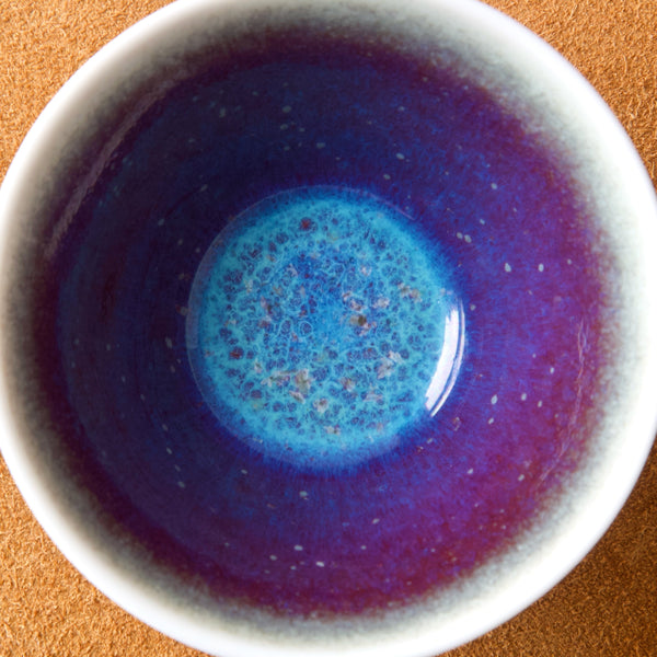 Mid Century Modern Scandinavian bowl from rorstrand, Sweden, showing colourful purple and blue glaze inside miniature bowl