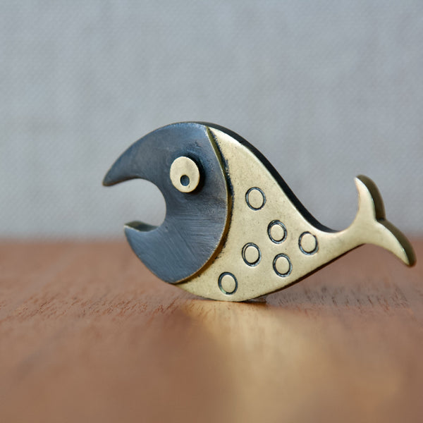 Mid-century modern bottle opener in the form of a fish, designed by Walter Bosse for Herta Baller, Austria, available to buy from Art & Utility, London