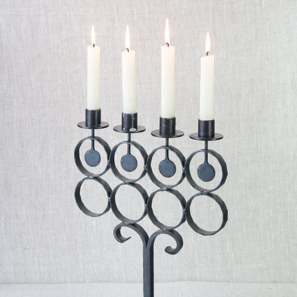 Bertil Vallien Boda Smide 1960s black forged iron candelabra with candles