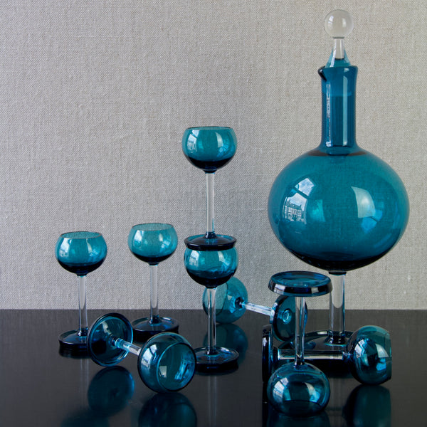 Nanny Still blue glass Harlekiini Decanter in London, produced at Riihimaki Finland