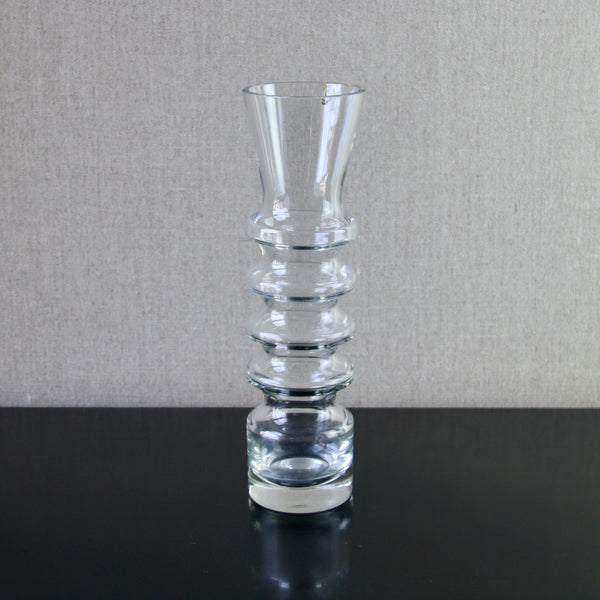 Nanny Still hooped Pagoda 1403 vase in clear glass from Finland, Riihimaki glassworks