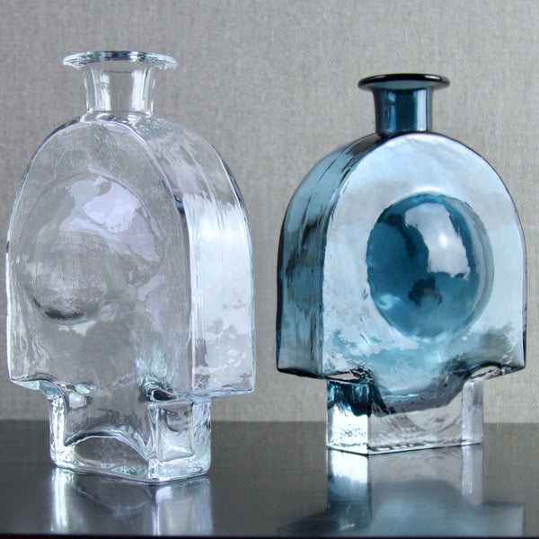 Pair of Riihimaen Lasi Oy Kyynel glass bottle vases Nanny Still Riihimaki Finland rare design