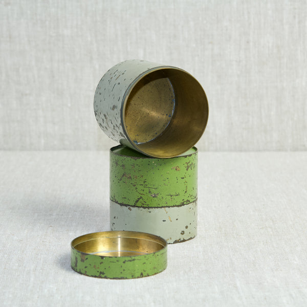 Detail of two canister storage jars inspired by Hans Przyrembel. The inside of the tins are polished brass.