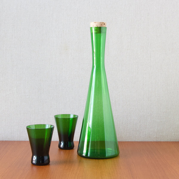 Art & Utility London green glass Winston decanter, designed by Per Lutken for Holmegaard in 1956