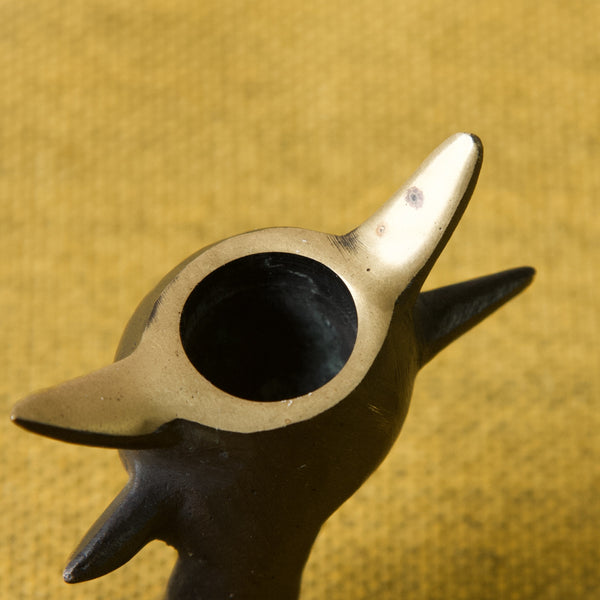 Detail of polished horns on Walter Bosse patinated brass cow, produced by Baller Austria in the 1950s 