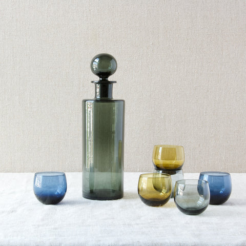 Saara Hopea modernist glass decanter and six 'Marja' cocktail glasses from Nuutajarvi Notsjo, Finland