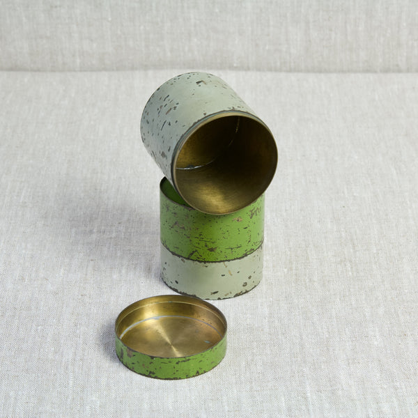 Aerial image showing into the lid and main storage area of a spun formed brass canister similar to those designed by German gold- and silver-smith Hans Przyrembel.