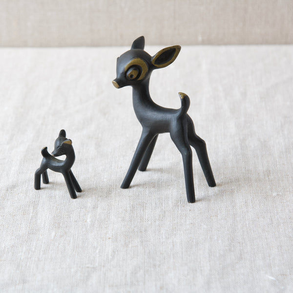 Walter Bosse deer family with mother and baby brass figures made in Austria and inspired by Walt Disney's Bambi 1942