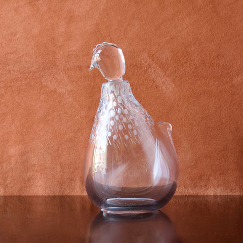 Vicke Lindstrand LG188 Hen decanter in the form of a chicken with hand engraved feathers, Kosta, Sweden, 1950s