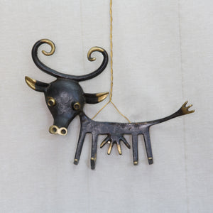 Modernist brass Walter Bosse cow key holder or rack
